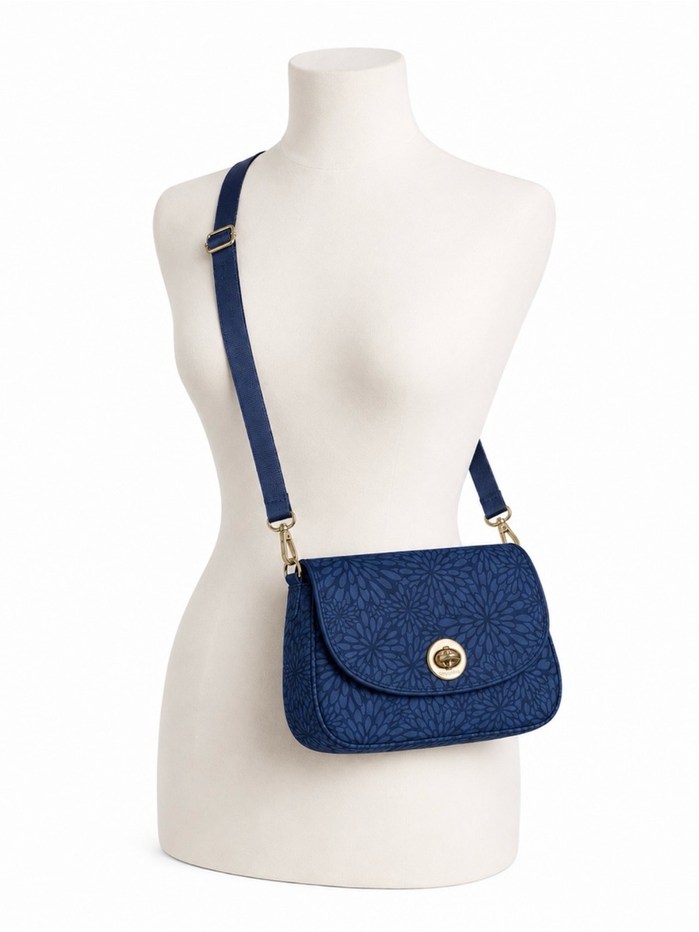 Bagallini Navy Floral Crossbody Bag with Turn-Lock Closure